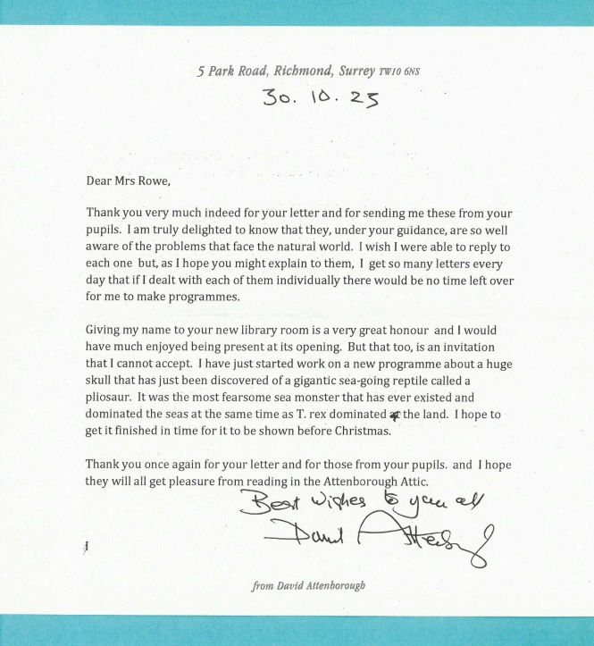 Letter from Sir David Attenborough